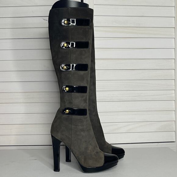 Fendi Gray Suede Knee High Boots Size 35.5 - Picture 1 of 10